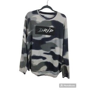 SEVEN SOULS DRIP Graphic Long Sleeve Shirt Blue Gray White Marble Camo Men's 3XL